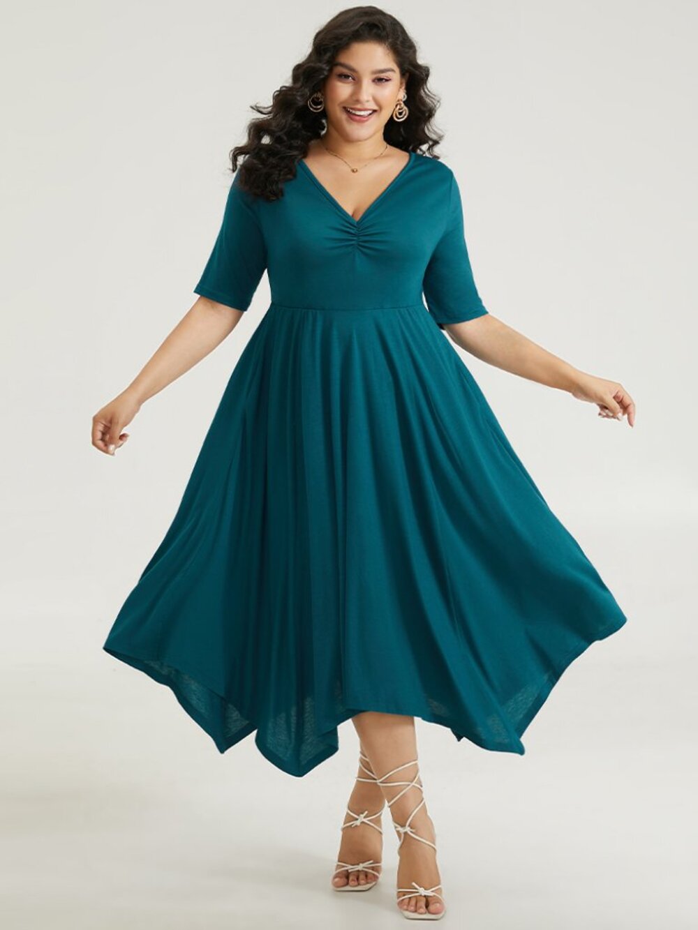 Solid Ruched Pocket Asymmetrical Hem Dress Size 18-20/2X